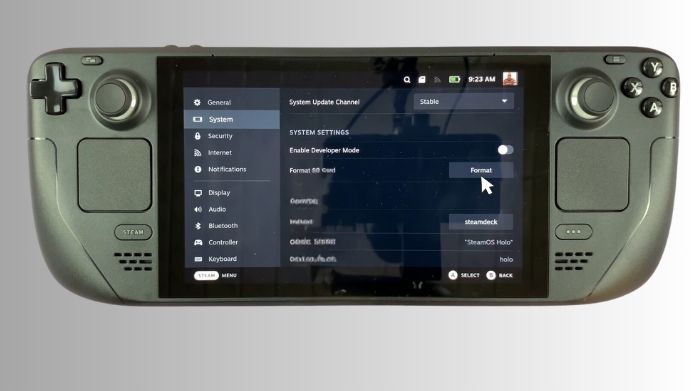 format sd card for steam deck