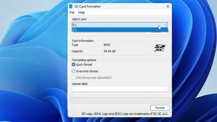 format sd card on windows