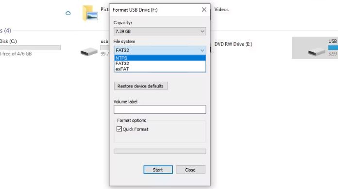 format sd card on windows